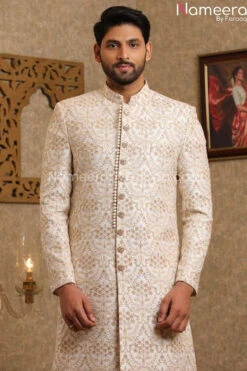 Latest Pakistani Off White Sherwani For Wedding #GR100 8 Latest Pakistani Off White Sherwani For Wedding #GR100 -LuxPak Bridal Studio Store LatestPakistaniOffWhiteSherwaniforWedding 2