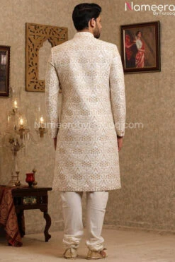 Latest Pakistani Off White Sherwani For Wedding #GR100 7 Latest Pakistani Off White Sherwani For Wedding #GR100 -LuxPak Bridal Studio Store LatestPakistaniOffWhiteSherwaniforWedding 4