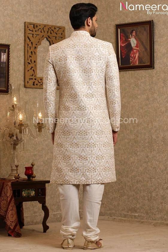 Latest Pakistani Off White Sherwani For Wedding #GR100 4 Latest Pakistani Off White Sherwani For Wedding #GR100 - Image 2