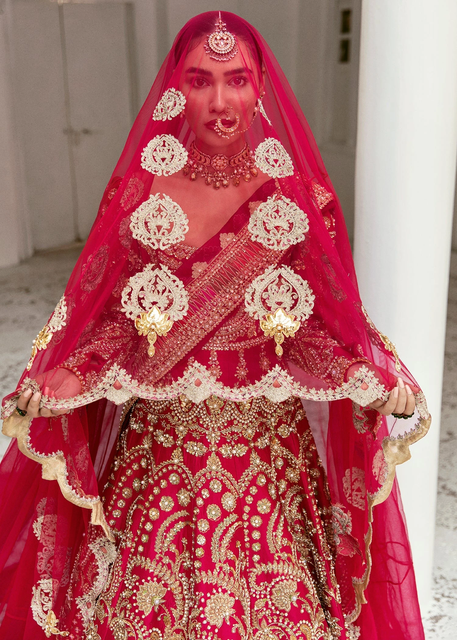 Latest Pakistani Red Bridal Dress In Gown Style #BS787 6 Latest Pakistani Red Bridal Dress In Gown Style #BS787 - Image 4