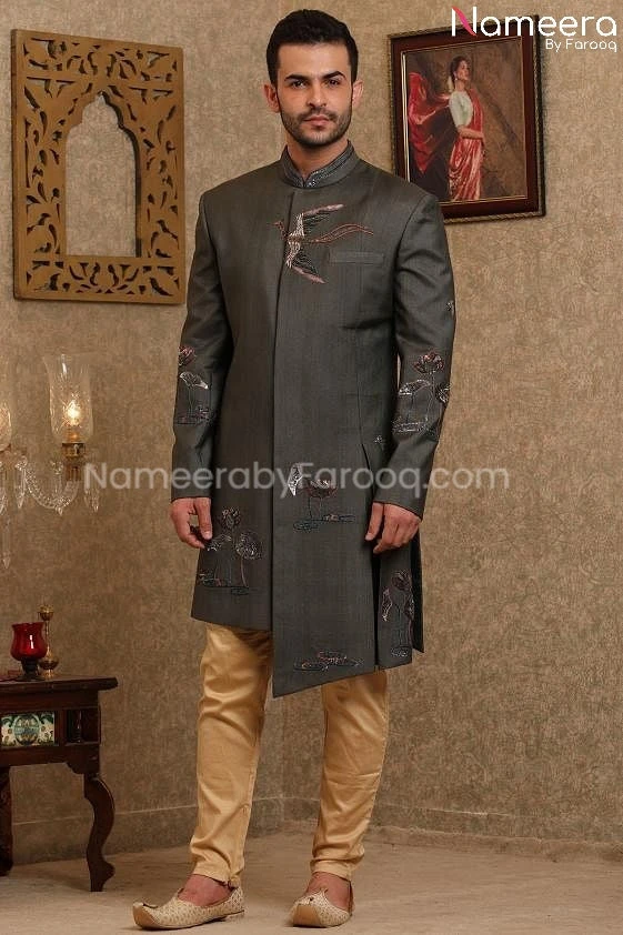 Latest Pakistani Sherwani Men's For Wedding 2021 #GR84 4 Latest Pakistani Sherwani Men's For Wedding 2021 #GR84 - Image 2