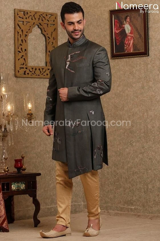 Latest Pakistani Sherwani Men's For Wedding 2021 #GR84 3 Latest Pakistani Sherwani Men's For Wedding 2021 #GR84