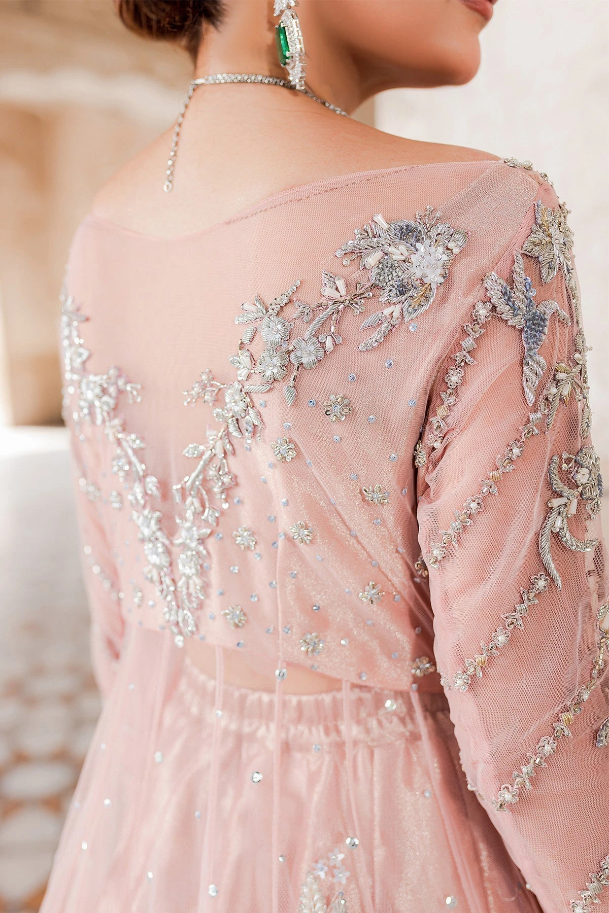 Pakistani Wedding Dress In Soft Pink Gown Lehenga Style 5 Pakistani Wedding Dress In Soft Pink Gown Lehenga Style - Image 3