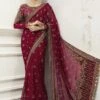 Latest Pakistani Wedding Maroon Red Saree Dress #BS741 2 Latest Pakistani Wedding Maroon Red Saree Dress #BS741 -LuxPak Bridal Studio Store LatestPakistaniWeddingMaroonRedSareeDress