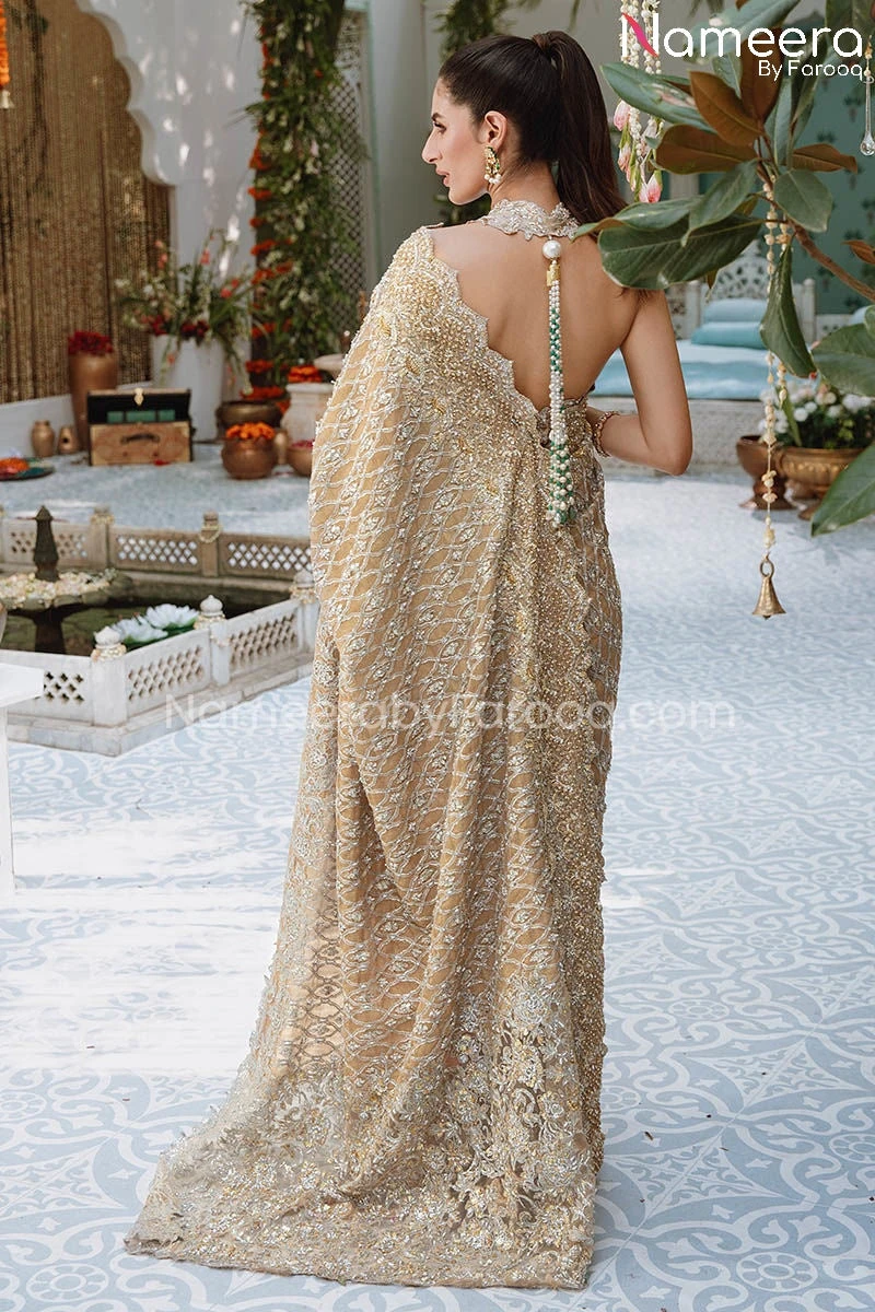 Pakistani Wedding Saree Bridal Dress In Gold #BS685 4 Pakistani Wedding Saree Bridal Dress In Gold #BS685 - Image 2