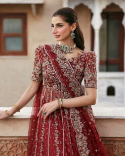 Red Pakistani Bridal Dress In Sharara And Shirt Style -LuxPak Bridal Studio Store LatestRedPakistaniBridalDressinShararaandShirtStyle