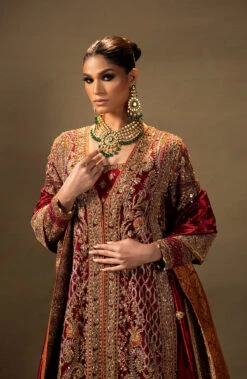 Red Pakistani Bridal Dress In Shirt And Sharara Style -LuxPak Bridal Studio Store LatestRedPakistaniBridalDressinShirtandShararaStyle