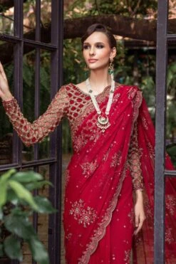 Red Pakistani Wedding Dress In Net Bridal Saree Style 10 Red Pakistani Wedding Dress In Net Bridal Saree Style -LuxPak Bridal Studio Store LatestRedPakistaniWeddingDressinNetBridalSareeStyle