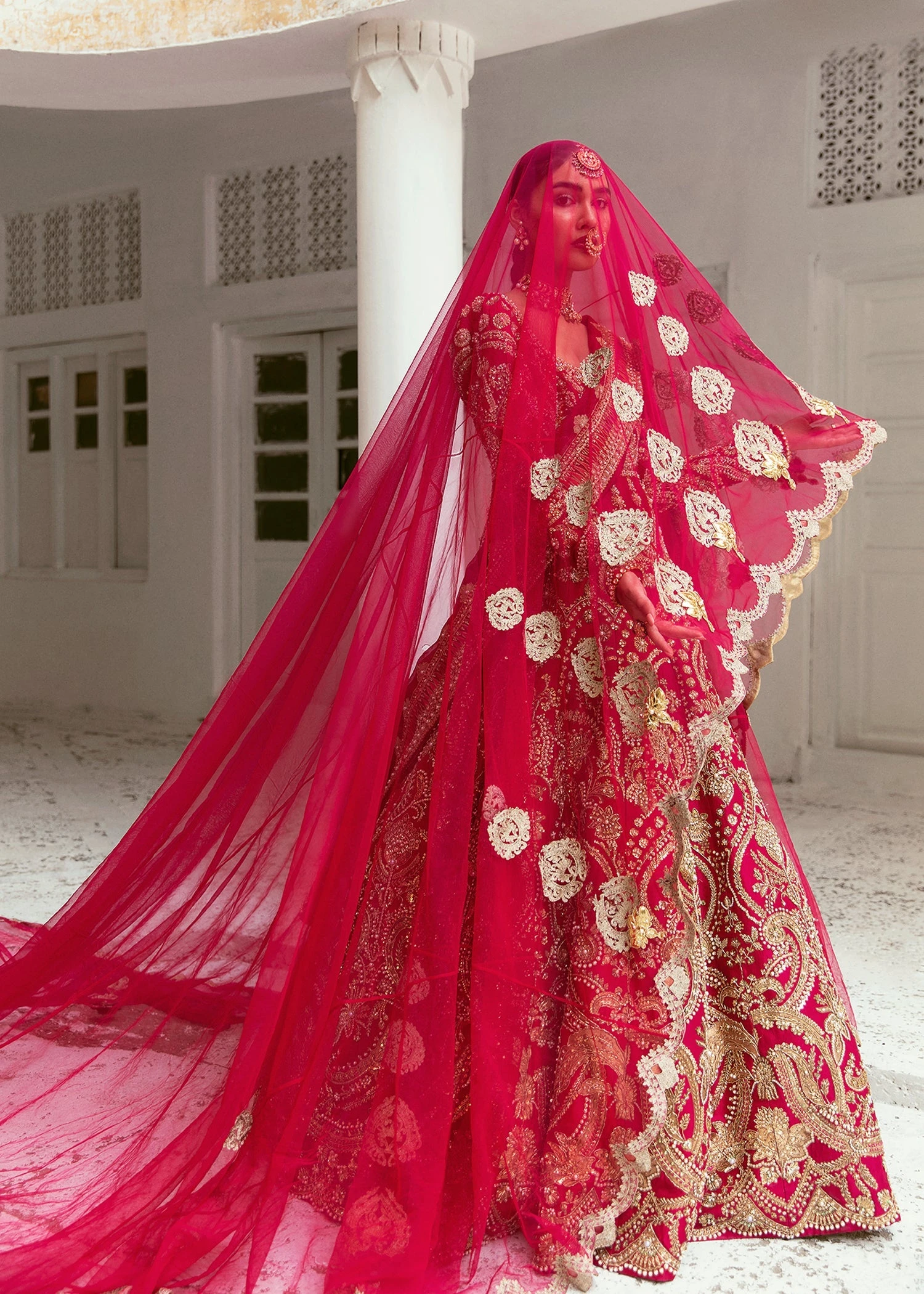 Latest Pakistani Red Bridal Dress In Gown Style #BS787 4 Latest Pakistani Red Bridal Dress In Gown Style #BS787 - Image 2