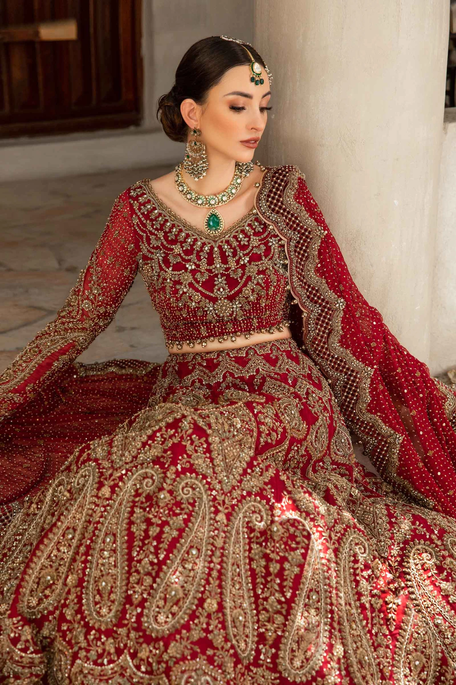 Royal Red Pakistani Bridal Dress In Lehenga Choli Style 7 Royal Red Pakistani Bridal Dress In Lehenga Choli Style - Image 5