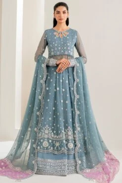 Luxury Aqua Blue Embroidered Pakistani Wedding Dress Frock Gharara