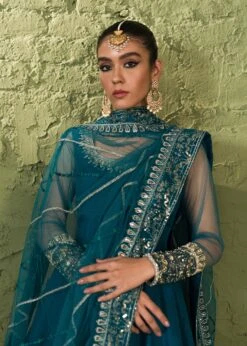 Luxury Teal Blue Pakistani Wedding Dress In Long Pishwas And Dupatta 8 Luxury Teal Blue Pakistani Wedding Dress In Long Pishwas And Dupatta -LuxPak Bridal Studio Store LuxuryTealBluePakistaniWeddingDressinLongPishwasDupatta