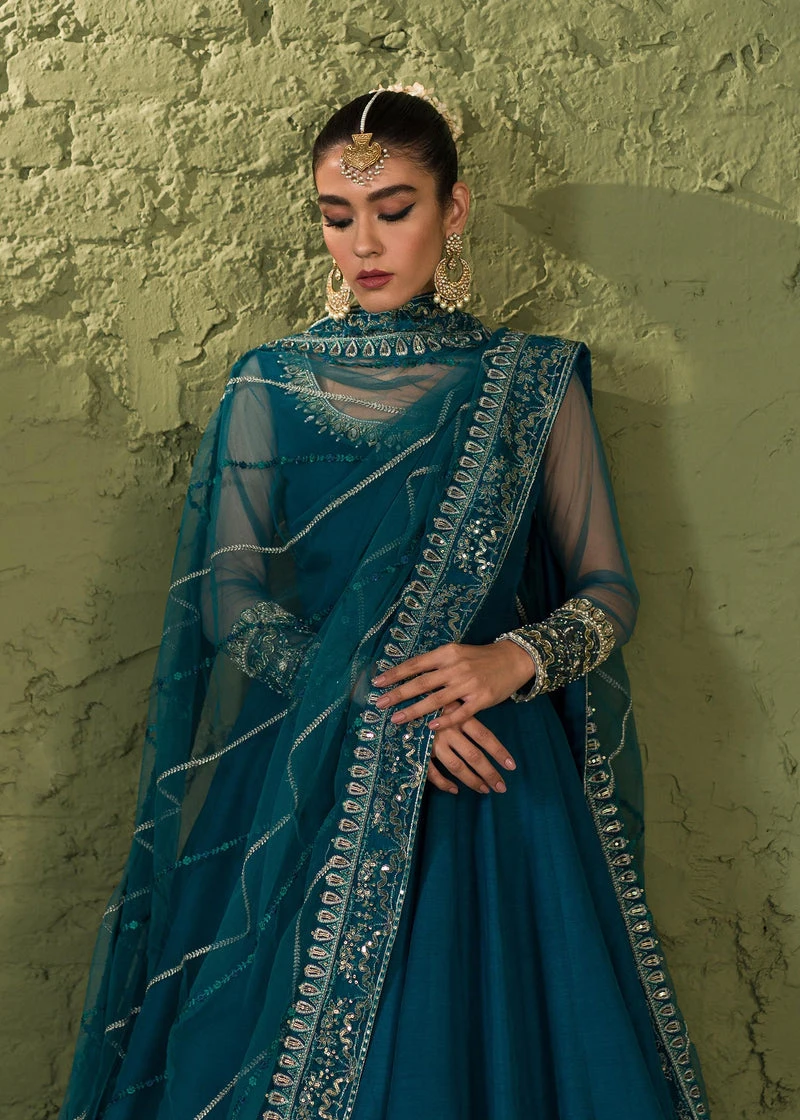 Luxury Teal Blue Pakistani Wedding Dress In Long Pishwas And Dupatta 6 Luxury Teal Blue Pakistani Wedding Dress In Long Pishwas And Dupatta - Image 4