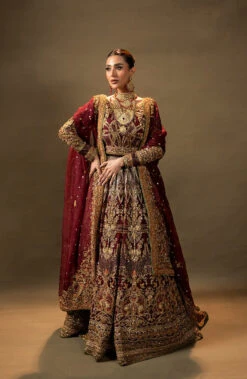 Maroon Pakistani Bridal Dress In Choli Lehenga Style
