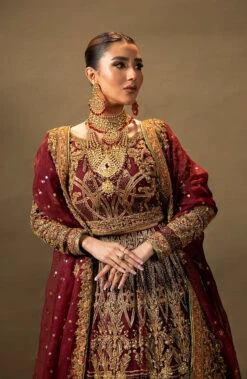 Maroon Pakistani Bridal Dress In Choli Lehenga Style -LuxPak Bridal Studio Store MaroonPakistaniBridalDressinCholiLehengaStyleOnline