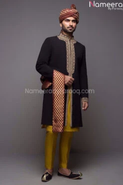 Mens Pakistani Sherwani Short In Black Color 2021 #GR59