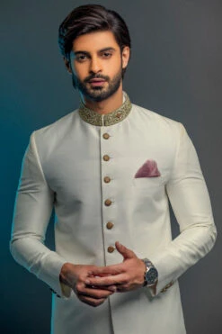 Golden Mens Sherwani Pakistani Designer Dress #GN77 7 Golden Mens Sherwani Pakistani Designer Dress #GN77 -LuxPak Bridal Studio Store MensSherwaniPakistan