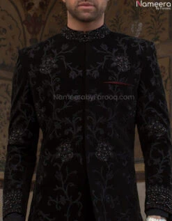 Black Sherwani In Corduroy Fabric With Turban #GN24 -LuxPak Bridal Studio Store MensSherwanis c2162037 ddba 45a4 ab7b 9dffe7e4c43a