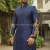 Navy Blue Sherwani For Groom With Dabka Embroidery #GR25 -LuxPak Bridal Studio Store NavyBlueSherwaniforGroomwithDabkaEmbroidery 2