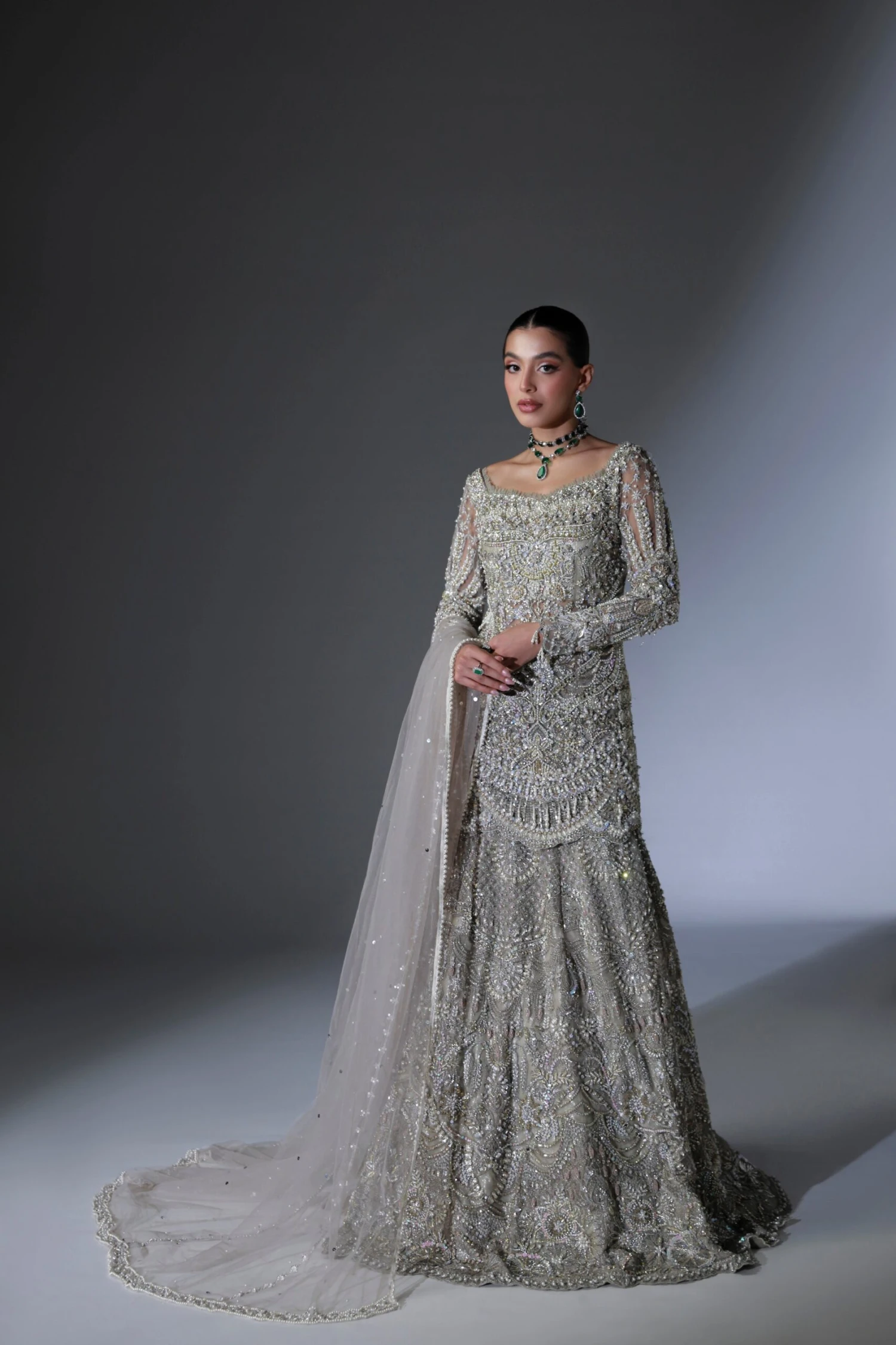 Net Pakistani Bridal Dress In Grey Lehenga Shirt Style 3 Net Pakistani Bridal Dress In Grey Lehenga Shirt Style