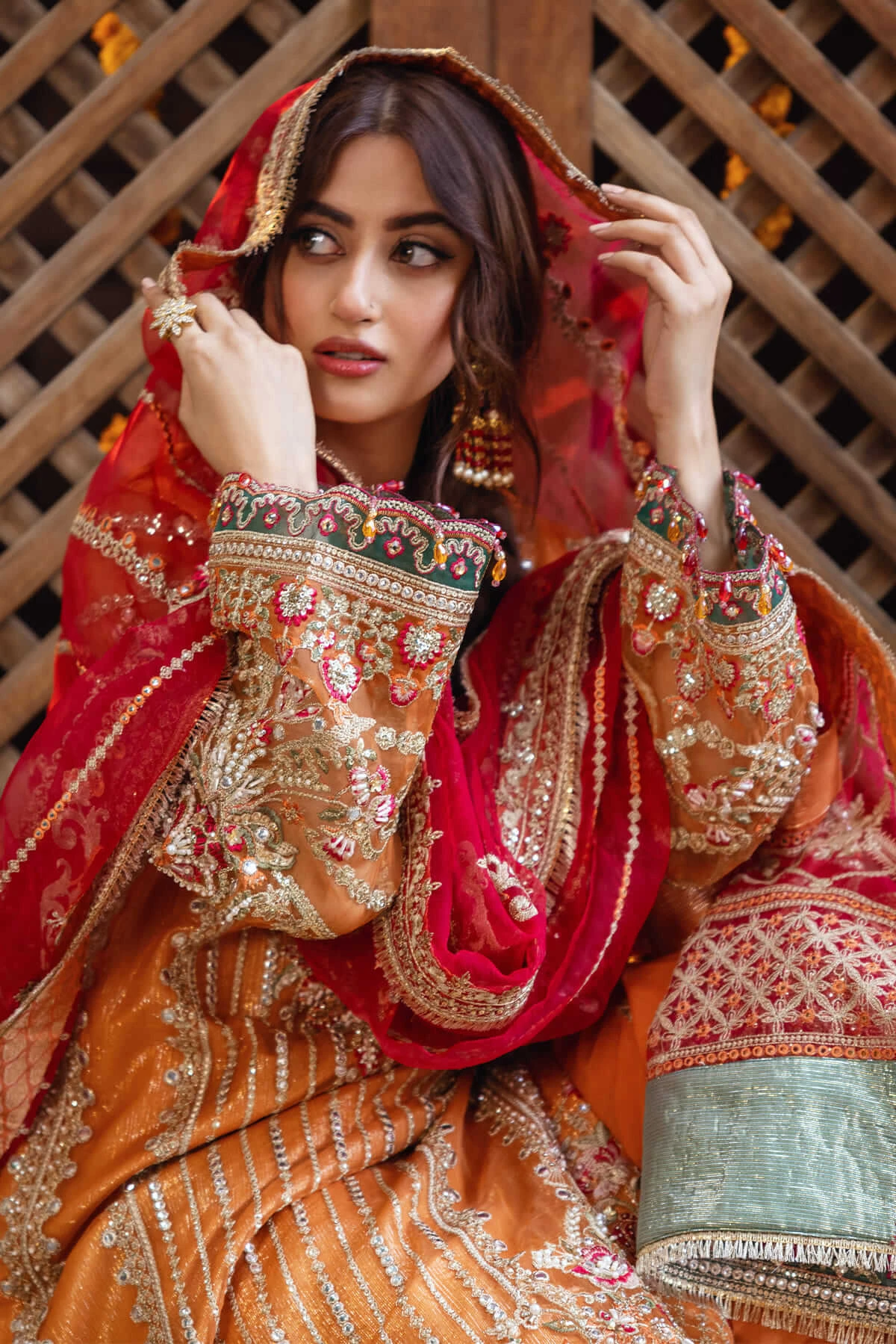 Orange Heavily Embellished Pakistani Wedding Dress Kameez Trousers 5 Orange Heavily Embellished Pakistani Wedding Dress Kameez Trousers - Image 3