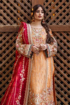 Orange Heavily Embellished Pakistani Wedding Dress Kameez Trousers 9 Orange Heavily Embellished Pakistani Wedding Dress Kameez Trousers -LuxPak Bridal Studio Store OrangeHeavilyEmbellishedPakistaniWeddingKameezTrousers