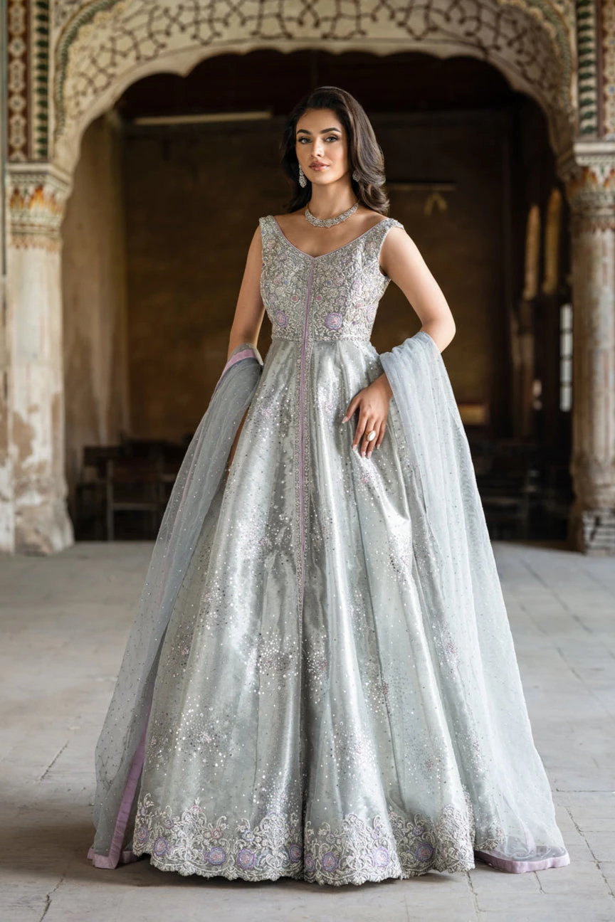 Pakistani Bridal Dress In Blue Gown And Dupatta Style 4 Pakistani Bridal Dress In Blue Gown And Dupatta Style - Image 2