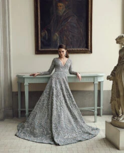Pakistani Bridal Dress In Blue Grey Gown Dupatta Style -LuxPak Bridal Studio Store PakistaniBridalDressinBlueGreyGownDupattaStyleOnline