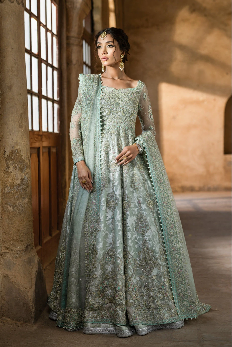 Pakistani Bridal Dress In Blue Lehenga And Frock Style 3 Pakistani Bridal Dress In Blue Lehenga And Frock Style