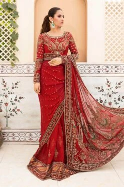 Royal Pakistani Bridal Dress In Deep Red Saree Style 10 Royal Pakistani Bridal Dress In Deep Red Saree Style -LuxPak Bridal Studio Store PakistaniBridalDressinDeepRedSareeStyle