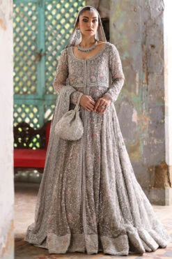 Pakistani Bridal Dress In Grey Pishwas Lehenga Style -LuxPak Bridal Studio Store PakistaniBridalDressinGreyPishwasLehengaStyleOnline