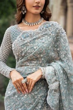 Pakistani Bridal Dress In Ice Blue Wedding Saree Style 10 Pakistani Bridal Dress In Ice Blue Wedding Saree Style -LuxPak Bridal Studio Store PakistaniBridalDressinIceBlueWeddingSareeStyleOnline