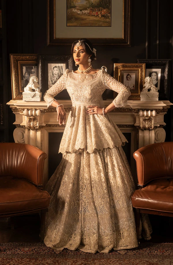 Pakistani Bridal Dress In Ivory Peplum Lehenga Style 3 Pakistani Bridal Dress In Ivory Peplum Lehenga Style