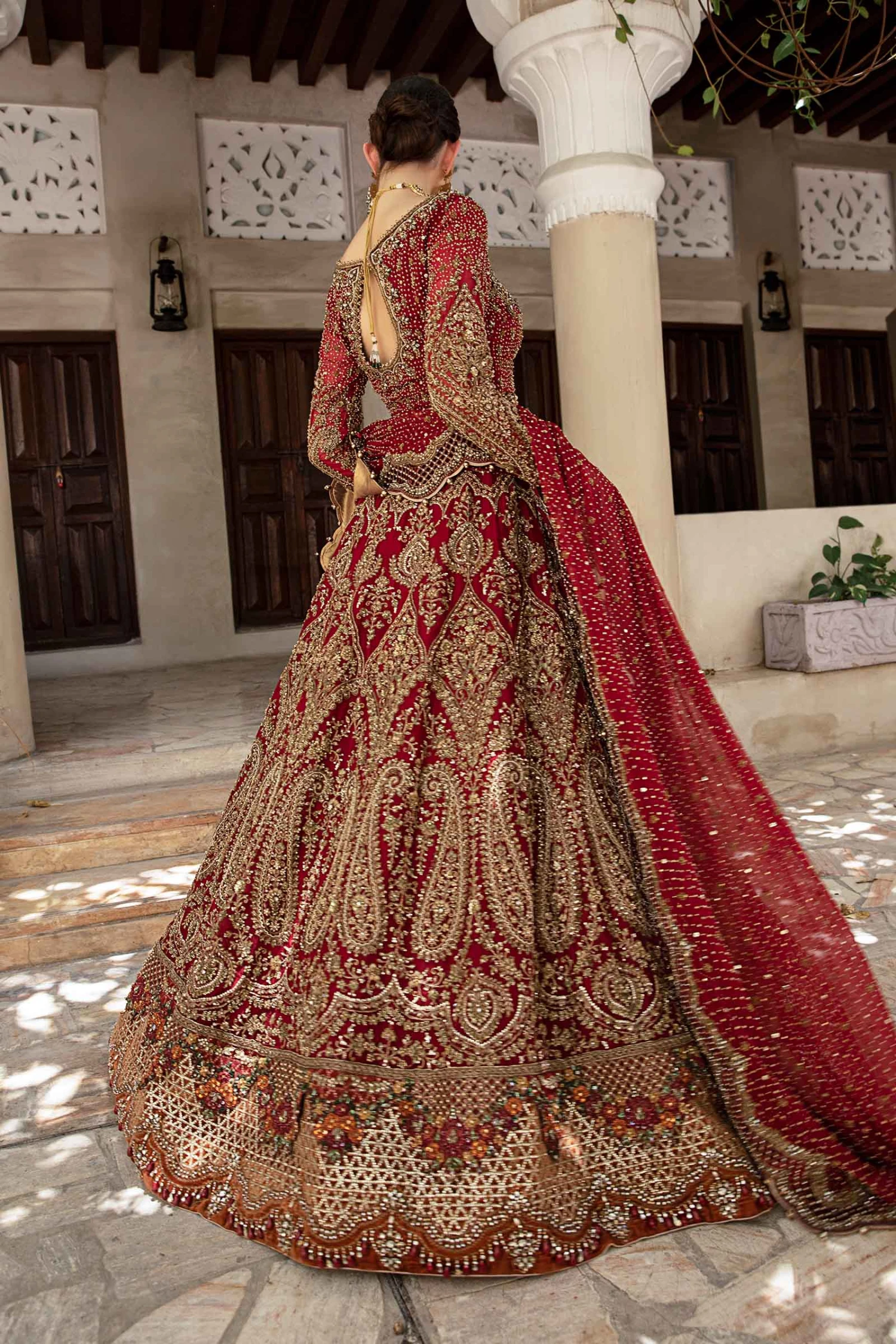 Royal Red Pakistani Bridal Dress In Lehenga Choli Style 4 Royal Red Pakistani Bridal Dress In Lehenga Choli Style - Image 2