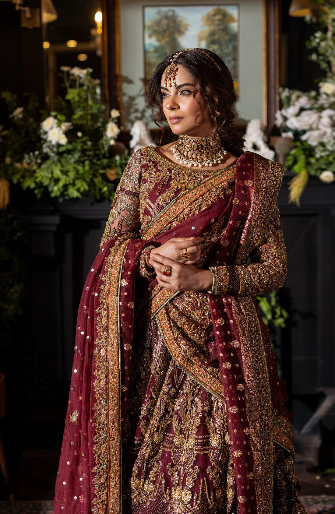 Pakistani Bridal Dress In Maroon Lehenga Choli Style 5 Pakistani Bridal Dress In Maroon Lehenga Choli Style - Image 3