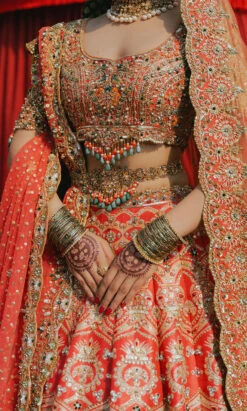 Pakistani Bridal Dress In Lehenga Dupatta Choli Style -LuxPak Bridal Studio Store PakistaniBridalDressinOrangeLehengaDupattaCholiStyle