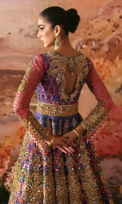 Pakistani Bridal Dress In Open Frock And Lehenga Style -LuxPak Bridal Studio Store PakistaniBridalDressinPinkOpenFrockandLehengaStyle