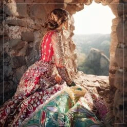 Pakistani Red Bridal Dress In Pishwas Style #BS856 -LuxPak Bridal Studio Store PakistaniBridalDressinPishwasStyle