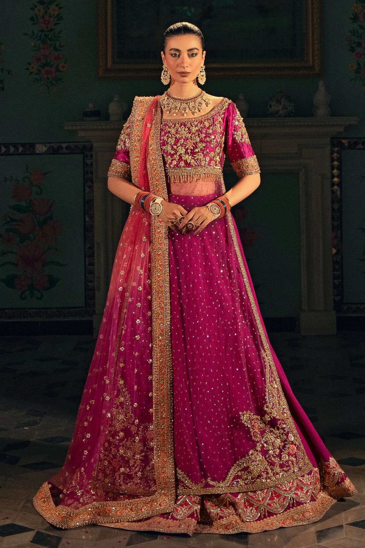 Pakistani Bridal Dress In Purple Lehenga Shirt Style 3 Pakistani Bridal Dress In Purple Lehenga Shirt Style