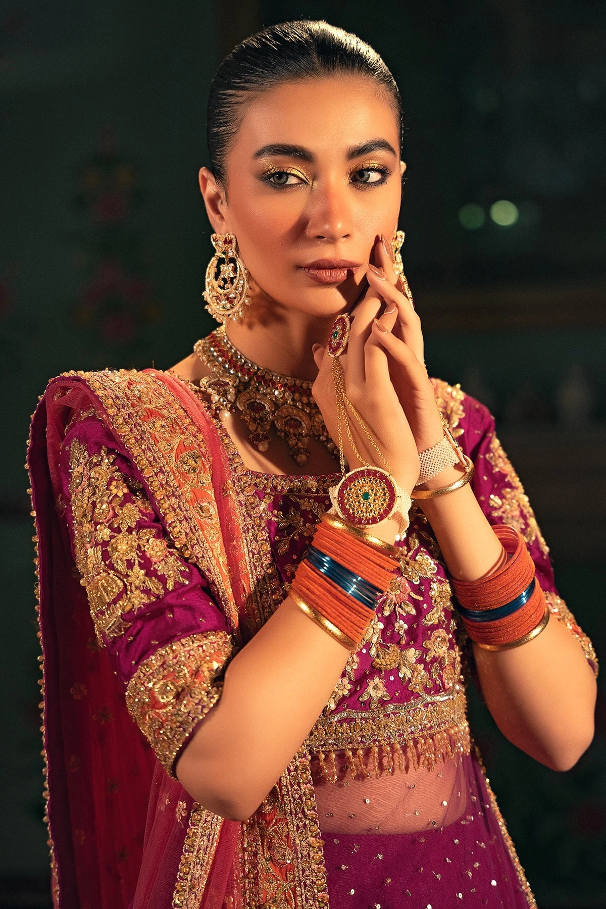 Pakistani Bridal Dress In Purple Lehenga Shirt Style 5 Pakistani Bridal Dress In Purple Lehenga Shirt Style - Image 3