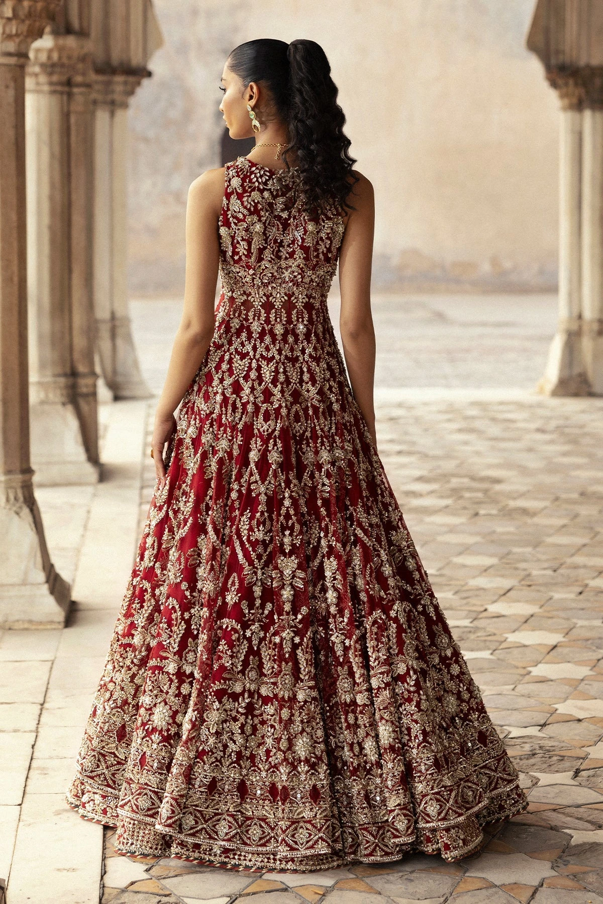 Pakistani Bridal Dress In Red Pishwas Lehenga Style 5 Pakistani Bridal Dress In Red Pishwas Lehenga Style - Image 3