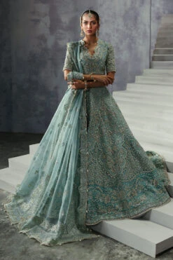 Pakistani Bridal Dress In Turquoise Choli Lehenga Style