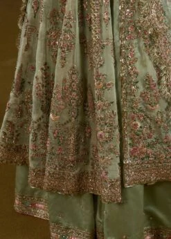 Pakistani Bridal Green Pishwas Lehenga Dupatta Dress 11 Pakistani Bridal Green Pishwas Lehenga Dupatta Dress -LuxPak Bridal Studio Store PakistaniBridalGreenPishwasLehengaDupattaDressOnline