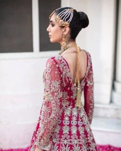 Pakistani Bridal Outfit In Magenta Lehenga Gown Style -LuxPak Bridal Studio Store PakistaniBridalOutfitinMagentaLehengaGownStyleOnline