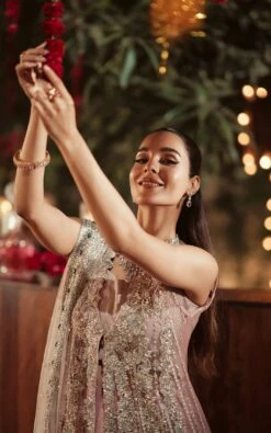 Pakistani Bridal Dress In Pink Open Gown Lehenga Style -LuxPak Bridal Studio Store PakistaniBridalOutfitinPinkOpenGownLehengaStyle