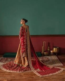 Pakistani Bridal Outfit In Red Kameez Lehenga Style -LuxPak Bridal Studio Store PakistaniBridalOutfitinRedKameezLehengaStyleOnline