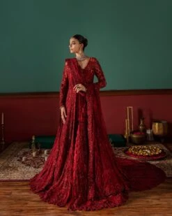 Pakistani Bridal Outfit In Red Net Wedding Gown Style -LuxPak Bridal Studio Store PakistaniBridalOutfitinRedNetWeddingGownStyleOnline