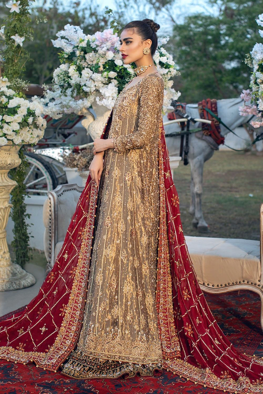 Pakistani Bridal Pishwas With Red Lehenga Dress #BS910 4 Pakistani Bridal Pishwas With Red Lehenga Dress #BS910 - Image 2