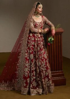Pakistani Bridal Red Pishwas Lehenga And Dupatta Dress 10 Pakistani Bridal Red Pishwas Lehenga And Dupatta Dress -LuxPak Bridal Studio Store PakistaniBridalRedPishwasLehengaandDupattaDressOnline