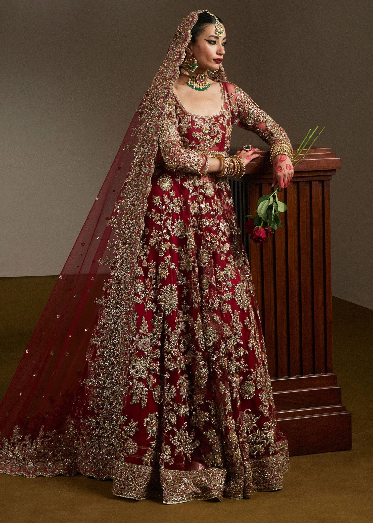 Pakistani Bridal Red Pishwas Lehenga And Dupatta Dress 6 Pakistani Bridal Red Pishwas Lehenga And Dupatta Dress - Image 4